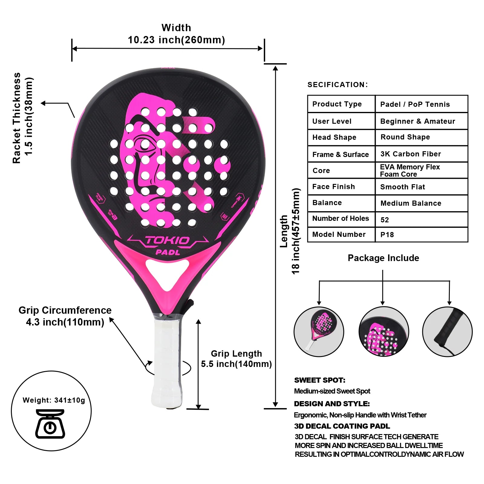 Padelio raketė Carbon 3K